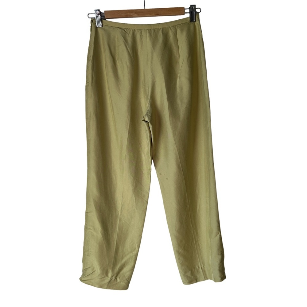 Vintage Y2K Ann Taylor olive / chartreuse Green satin silk pants 2 petite - Picture 3 of 7